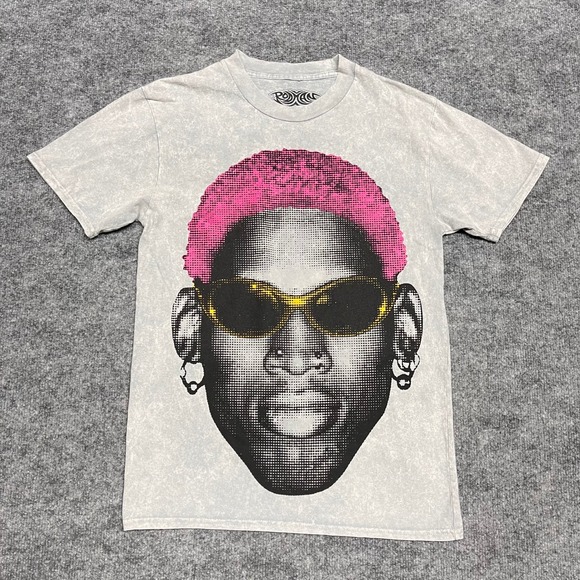Rodman Brand Tops - Dennis Rodman Shirt Womens Medium Acid Wash Grey Pink Hair NBA Streetwear Tee